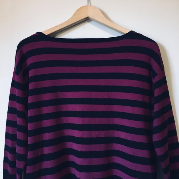 Cable & Gauge Bilayer Knit Malbec and Black Striped Top - Picture 7 of 16